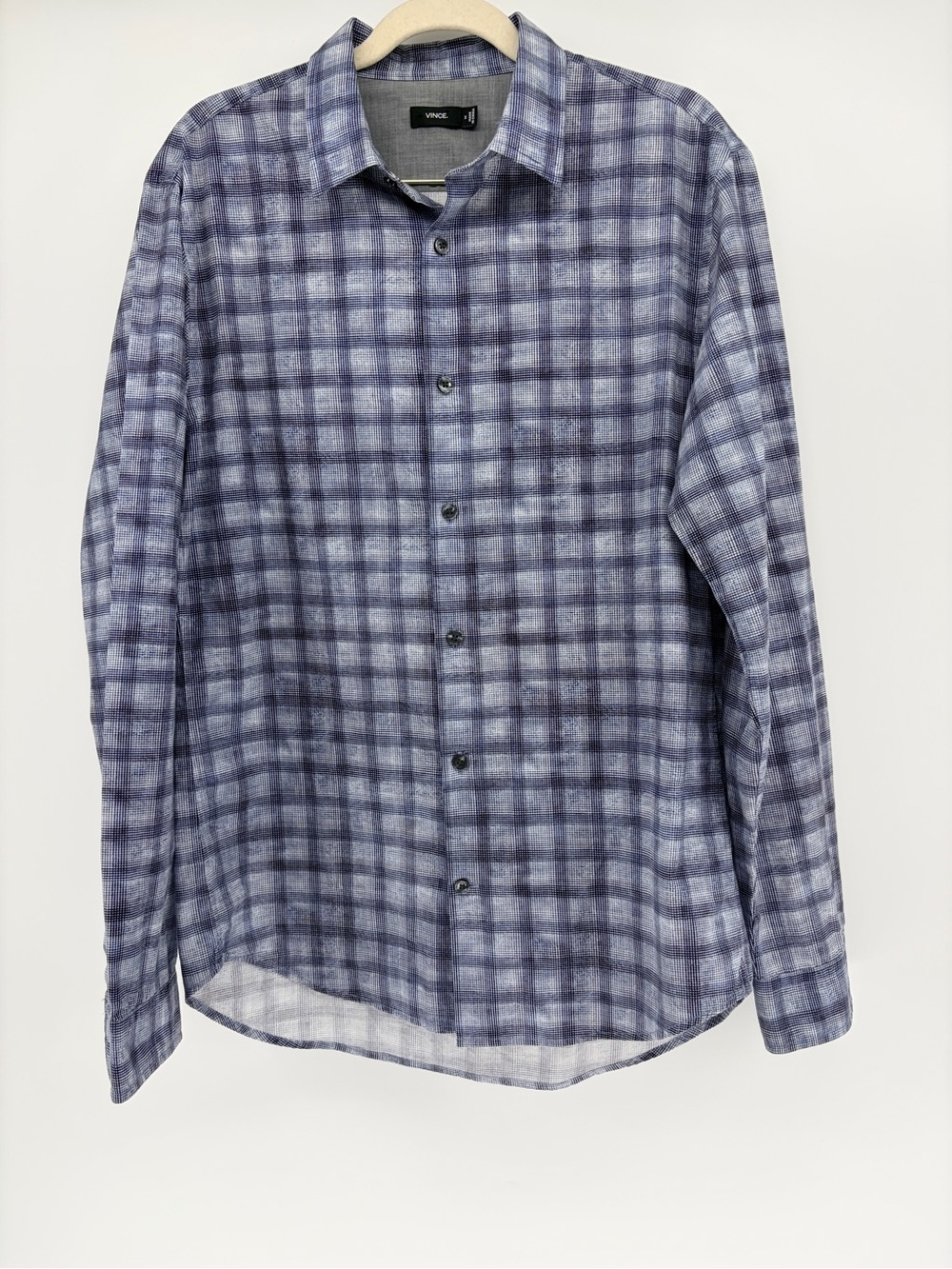 Vince Men's Blue Plaid Button-Up Shirt M 100% Cotton Luxury